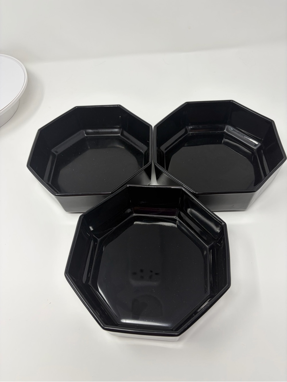 Set of 3 Vintage Arcoroc Octime black octagonal bowls - 5.5" diameter